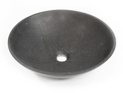 FugaFlow Efficiente Arredo Waskom 42x42x12cm - rond - natuursteen basalt Gepolijst zwart