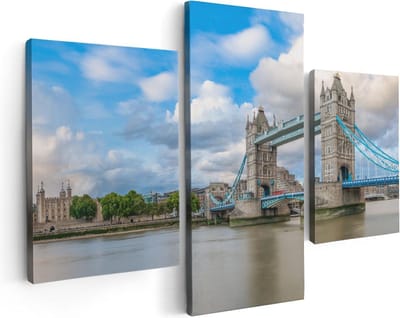 Artaza Canvas Schilderij Drieluik Tower Bridge in Londen - 90x60 - Foto Op Canvas - Canvas Print