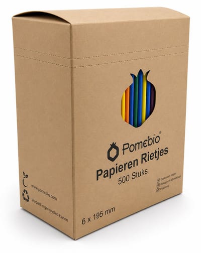 Pomebio papieren rietjes - mix kleuren - 6x195 mm - doos à 500 stuks