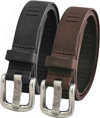 Landley Duopack met Leren Geperforeerde Riemen Smal - Voordeelset met 2 riemen - Breedte 3 cm - Dames en Heren - Zwart en Bruin - Lengte totaal 100 cm / Riemmaat 85