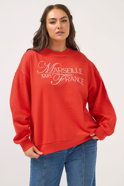 Yours Rood Geborduurd 'Marseille France' Sweatshirt Size 42