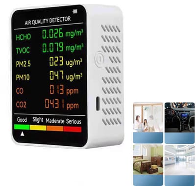 Luchtkwaliteitsmonitor - Kan detecteren PM2.5, PM10, HCHO, TVOC, CO, CO2 - Geschikt voor het monitoren van de binnenlucht, het testen van kantoorruimtes, het inspecteren van de lucht in auto's en het monitoren van de buitenomgeving - Wit