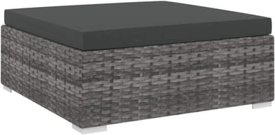 Voetbank met kussen - Kruk zitting - Buiten ontspannen - Weerbestendig polyrotan - 70x70x26 cm - Grijs