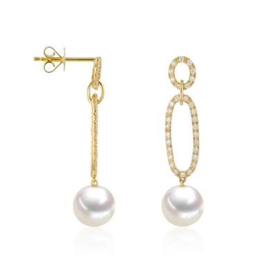 Luna-Pearls - 312.1684 - Oorbellen - 750/-Geel goud met Zuidzee gekweekte parel en Diamanten