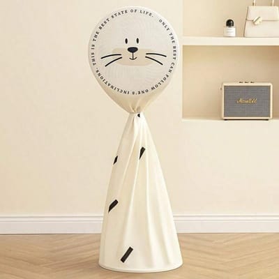 Schattige Cartoon Patroon Vloerventilatorhoes met Stofdichte Doek, Waterdicht, voor Huis- en Kantoorventilatoren, Opbergaccessoires voor Keuken en Eetkamer Long beige