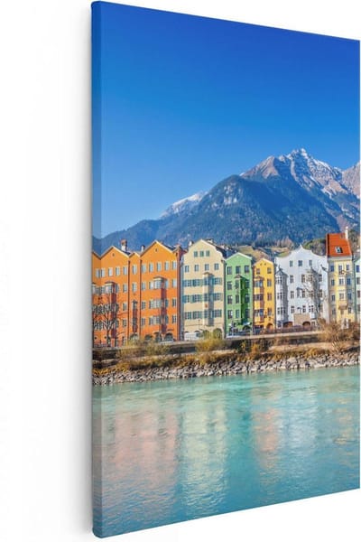 Artaza Canvas Schilderij Stad Innsbruck - 20x30 cm - Klein - Wanddecoratie Rivier - Muurdecoratie Bergen - Kamer Accessoires