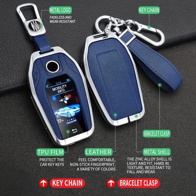 Zink Legering Auto Sleutel Hoes Geschikt Voor BMW G05 X 5 G30 G12 G11 G32 G31 5 7 Series I8 I12 I15 G01 X3 G02 G07 Slimme Luxe Accessoire Led Display Blauw