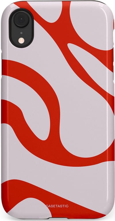 Casetastic hoesje geschikt voor Apple iPhone XR - Dubbellaagse bescherming - Oranje Witte Pebbel Stenen - Fashion Case - Lichtgrijs Rood