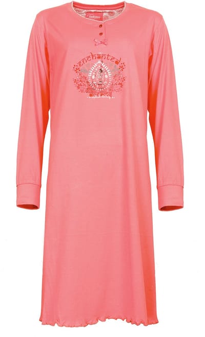 Tenderness Dames Nachthemd - Polo Sluiting - Oranje/Roze - Maat S
