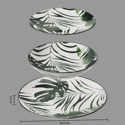 Secret de gourmet Servies set Palm Leaf - 18-delig - zwart - dinerservies - tafelservies - 6 personen