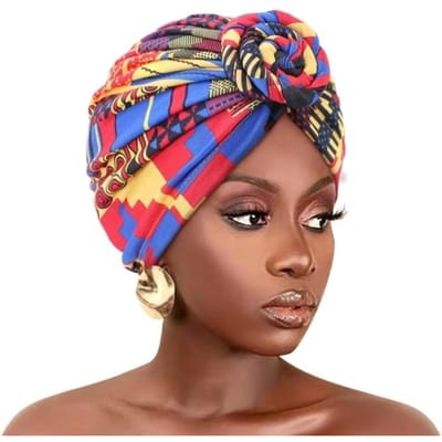 Mode Bloemen Afrikaanse Knoop Turban Elastisch Elegante Hoofdband Dames Chemo Muts Muts Vooraf Geknoopte Knoop Bandana Hoofddeksel blue