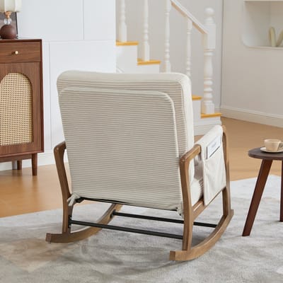 HAUSS SPOLE Schommelstoel - Relaxfauteuil Met Voetensteun - Verstelbare Rugleuning Met Lendenkussen En Zijvak - Voor Woonkamer En Slaapkamer - Cord Beige