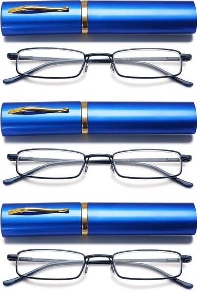 Leesbrillen Set - Leeshulp Bril - Verbeteren Zicht - Klassiek Metaal Frame - 3 stuks - Blauw