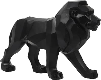 Home Deco factory Beeldje Leeuw origami stijl - 33 cm - polyresin - zwart - decoratie dieren beeld