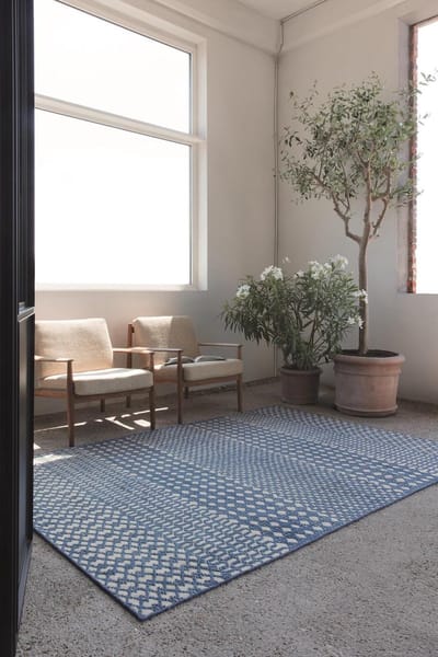 LIGNE PURE Switch – vloerkleed – tapijt – handgeknoopt – wol – eco – modern – Blauw Wit - 60x120