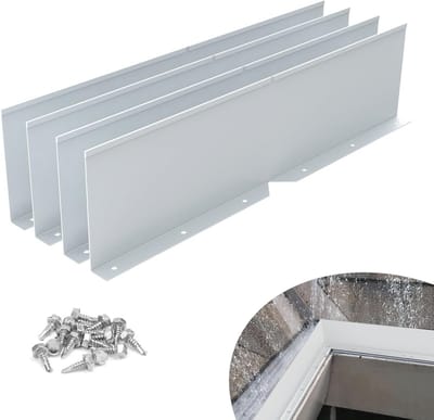 Set van 4 aluminium dakgoten spatschermen - Opvouwbare regenwaterdakgoot met schroeven voor platte daken, vallei en hoek - Buigbare dakomleider - Zilver