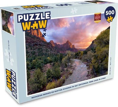 Puzzel Begroeide bergen en rustige rivieren in het Nationaal park Zion in Utah - Legpuzzel - Puzzel 500 stukjes
