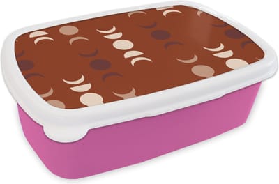 Broodtrommel Roze - Lunchbox - Brooddoos - Maan - Rood - Patroon - 18x12x6 cm - Kinderen - Meisje