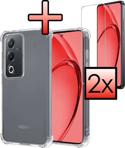 Hoesje - Met Screenprotector - 2 Stuks - Geschikt voor OPPO A80 - Sterk & Shockproof - Siliconen Case - Back Cover - Telefoon Hoes - Shock Proof - Transparant