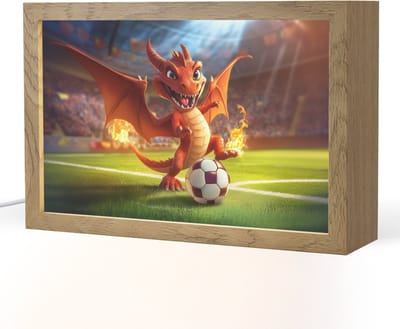 Nachtlampje 30x20 cm - Kinder lampje - Draak - Voetbal - Vuur - Stadion - Tafellamp kinderkamer - Slaapkamer lamp - Bedlamp kinderen - Kinderlampje stopcontact - Wandlamp babykamer - Nachtlampjes
