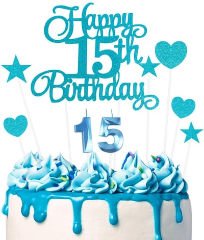 Dailygoods - Ainiv 15 verjaardagstaartdecoraties, blauwe 15 verjaardagskaarsen met cijfers voor vrouwen en mannen, sterverjaardagsdecoraties voor feesten, cupcakes, desserts en taarten
