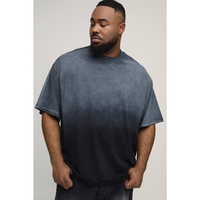 Plus Oversized T-shirt met Verlengde Hals Heavy Weight Spray Wash | Washed Black | Size 2XL