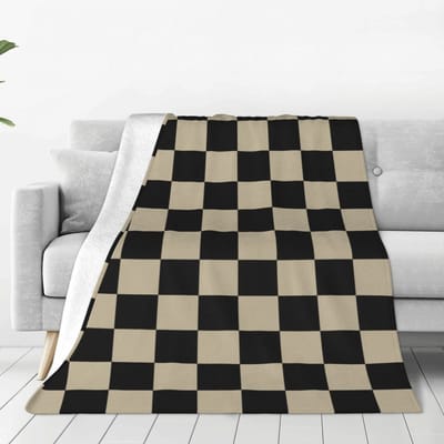 Dambord Dekens Flanel Zomer Multifunctioneel Zacht Plaid voor Thuis Buiten Beddengoed Plaids 100x80cm 40x30in beige
