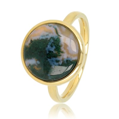 My Bendel - Ring Goudkleurig met Moss Agate Edelsteen - Moderne Goudkleurige Ring met Moss Agate Edelsteen - met Luxe Cadeauverpakking | Sieraden Voor Dames | Maat 16.00 Mm / Maat 50