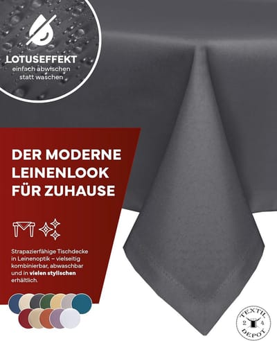 Vuilafstotend Tafelkleed Buiten met Linnenlook en Lotus Effect, 130 x 300 cm, Donkergrijs