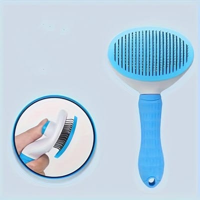 Peigne de Nettoyage du Visage pour Chien et Chat, Épilation à un Bouton, Épilation Automatique, Peigne de Massage pour Épilation des Poils d'Animaux, Peigne à Aiguilles Beauté pour Chat et Chien bleu