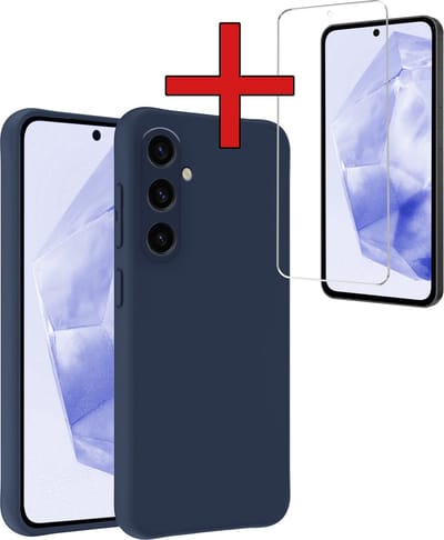 Hoesje - Met Screenprotector - Geschikt voor Samsung Galaxy A35 - Sterk & Shockproof - Telefoon Hoes - Back Cover - Siliconen Case - Telefoonhoes - Donkerblauw