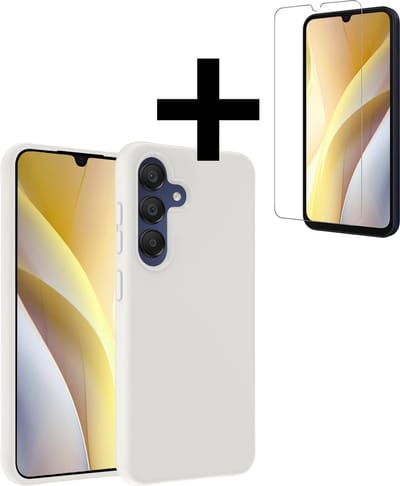 Hoesje - Met Screenprotector - Geschikt voor Samsung Galaxy A15 - Sterk & Shockproof - Back Cover - Siliconen Case - Telefoon Hoes - Telefoonhoesjes - Wit