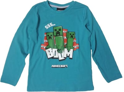 Minecraft T-shirt - Longsleeve - Turquoise. Maat 116 cm / 6 jaar.