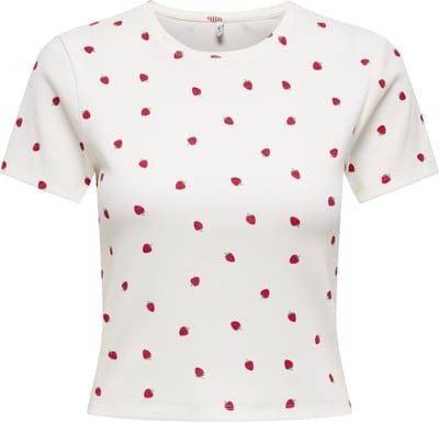 Only T-shirt Onlfenja S/s Aop Top Jrs Noos 15347986 Cloud Dancer/strawberry Dames Maat - XL