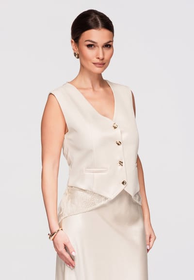 OMBRE Gilet - Slim Fit - Knopen - Effen Beige S
