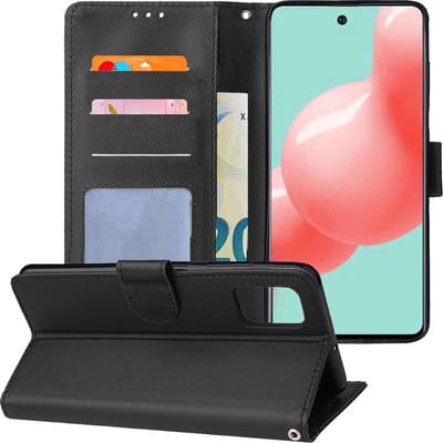 Hoesje - Met Pasjeshouder - Geschikt voor Samsung Galaxy A71 - Luxe Bookcase Portemonee - Flip Case - Kunstleer Book Case - Flipcase - Book Cover - Walletcase - Portemonneehoes - Telefoonhoesjes - Zwart