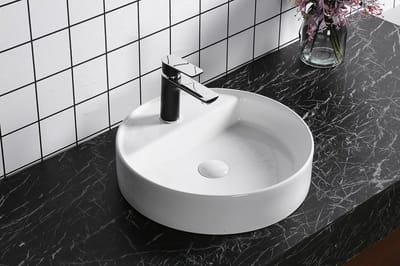 Keramische Wastafel - Handwastafel Opzet - Badkamer Inrichting - Lotus Effect Reiniging - 40x40x14 cm - Hoogglans Wit