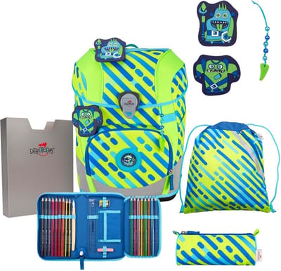 DerDieDas Schooltas ErgoFlex Tiny Exklusiv Neon Schulranzenset 5-delig Monster Neongroen