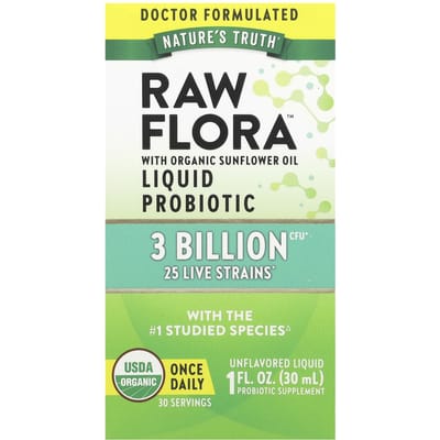 Nature'S Truth, Raw Flora™ Vloeibaar Probioticum, Ongezoet, 3 Miljard KVE, 30 ml (1 fl oz)