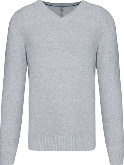 Pullover/Cardigan Heren XL Kariban V-hals Lange mouw Light grey heather 87% Katoen, 11% Polyamide, 2% Elasthan