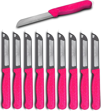Solingen Kartelmes – Tomatenmes met Kartel – Robuust Handvat – RVS – 18,5 cm met Blade Cover – Roze Glitter – 10 stuks
