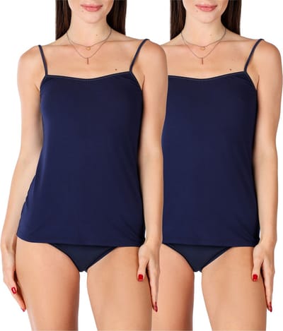 Bellivalini Dames Onderhemd - V-hals - Viscose - BLV-BLV50-218-UW - 2Pack-Donkerblauw - 3XL