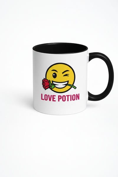 Mok 'Love Potion' met Winkende Emoji & Roos - Romantische Koffiemok