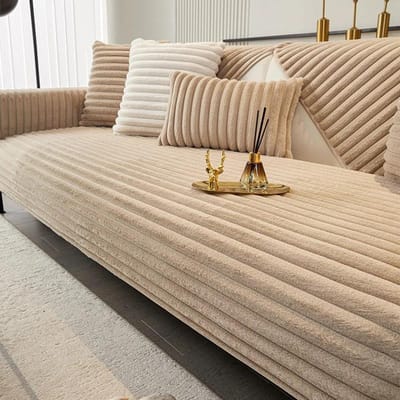 Pluizige Effen Kleur Strepen Universele Bankhoes Imitatie Konijnenvacht Pluche Bankkussen Anti-Kras Bankbeschermmat 70x70cm
