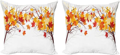 ABAKUHAUS Fallen kussensloopset (2 stuks), cartoon esdoorn herfstboom, 40 cm, oranje wit