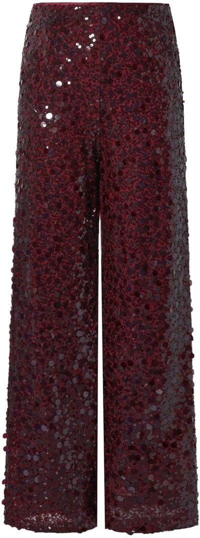 Comfortabele Geweven Polyester Damesbroek met Rechte Pijpen en Pailletten - Bruin - Maat S