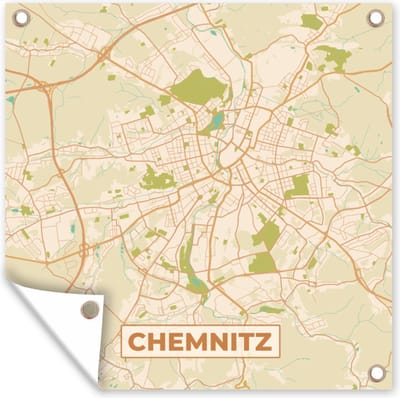 Tuin poster Chemnitz - Plattegrond - Kaart - Vintage - Stadskaart - 200x200 cm - Tuindoek