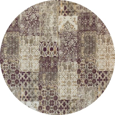 Vintage rond vloerkleed - Patchwork - Tapijten woonkamer - Safou Paars - 110cm ø