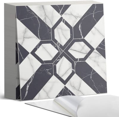Coloray Plaktegels - Geometrisch marmerpatroon Zelfklevende Tegels - 20 cm x 20 cm - Zwart Plaktegels - 20 stuks - Vierkant PVC Tegels - Plaktegels Badkamer - Plaktegels Vloer - Vinyl Tegels - Wandtegel Zelfklevend