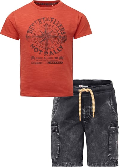 Noppies - Kledingset - 2delig - Jongens - Short Glan Ebony - Shirt Garden Grove Hot Sauce - Maat 104